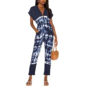 Young Fabulous & Brooke YFB Lola Blue Wave Tie Dye Button Front Jumpsuit Size M